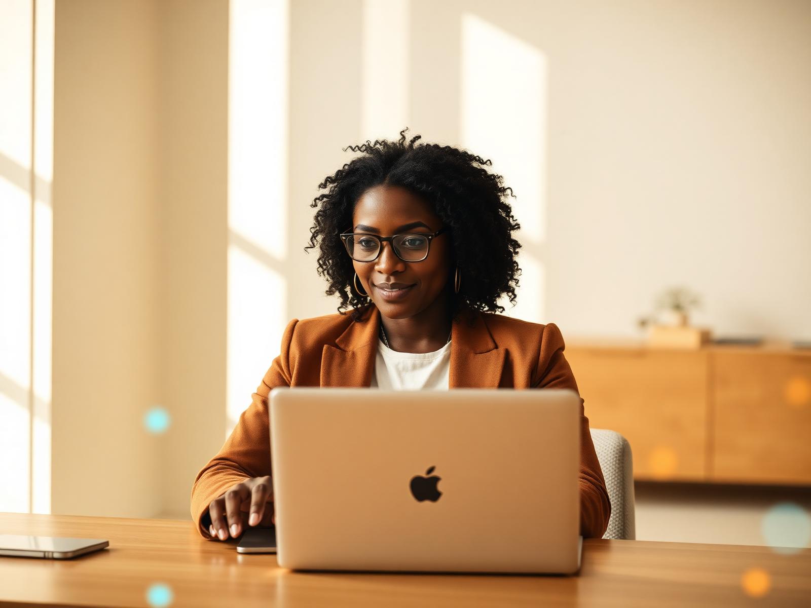 Business owner working on a laptop with AI workflow overlays